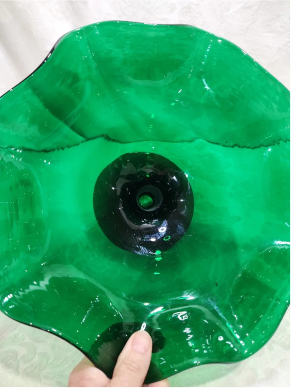 Vintage Blenko Emerald Green Hand Blown Glass Compote Bowl 11